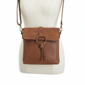 Maurices Tan Brown Faux Leather Crossbody Bag w/chic gold ring accent
